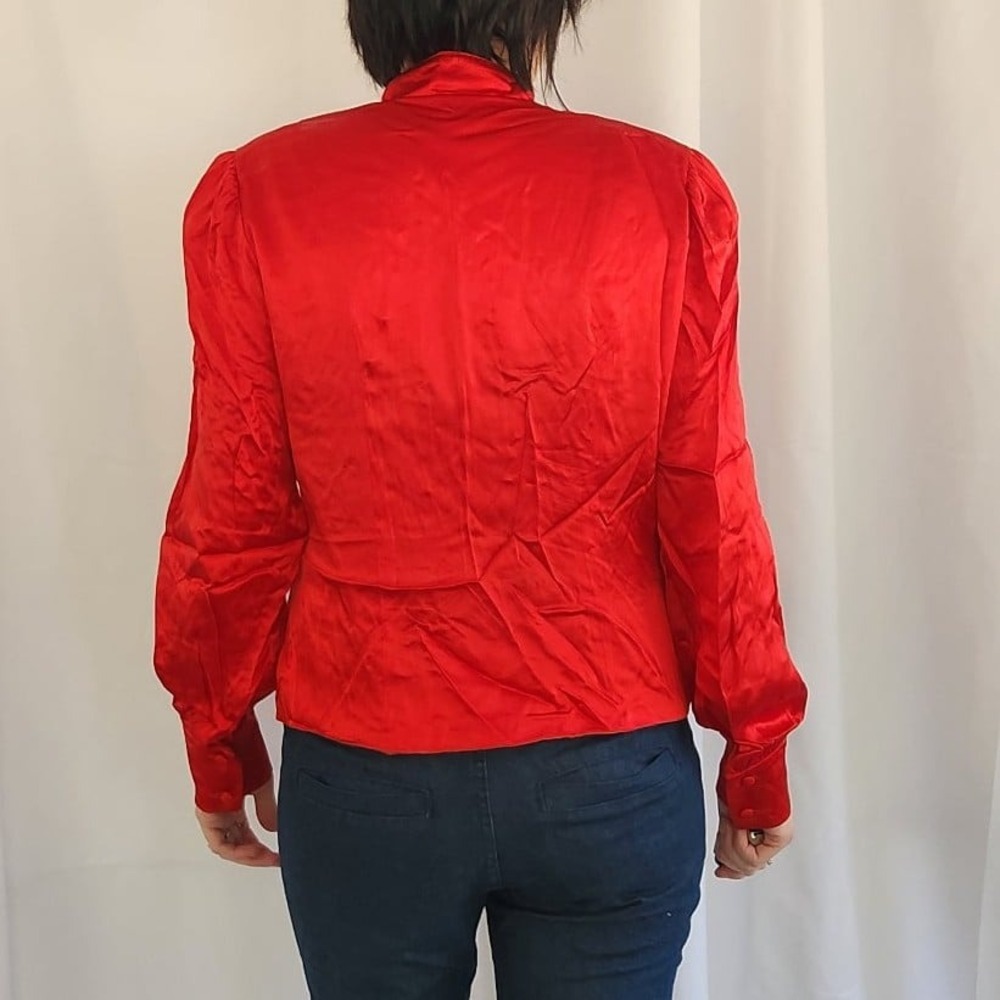 80s Does 40s (or potentially 40s) Red Satin Blouse - Picture 3 of 5